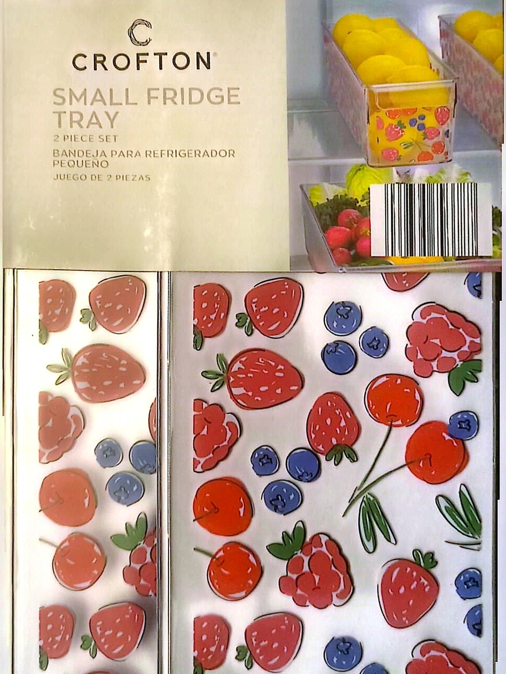 Crofton Fruit Pattern Refrigerator 2 Trays in Red, Blue, Green